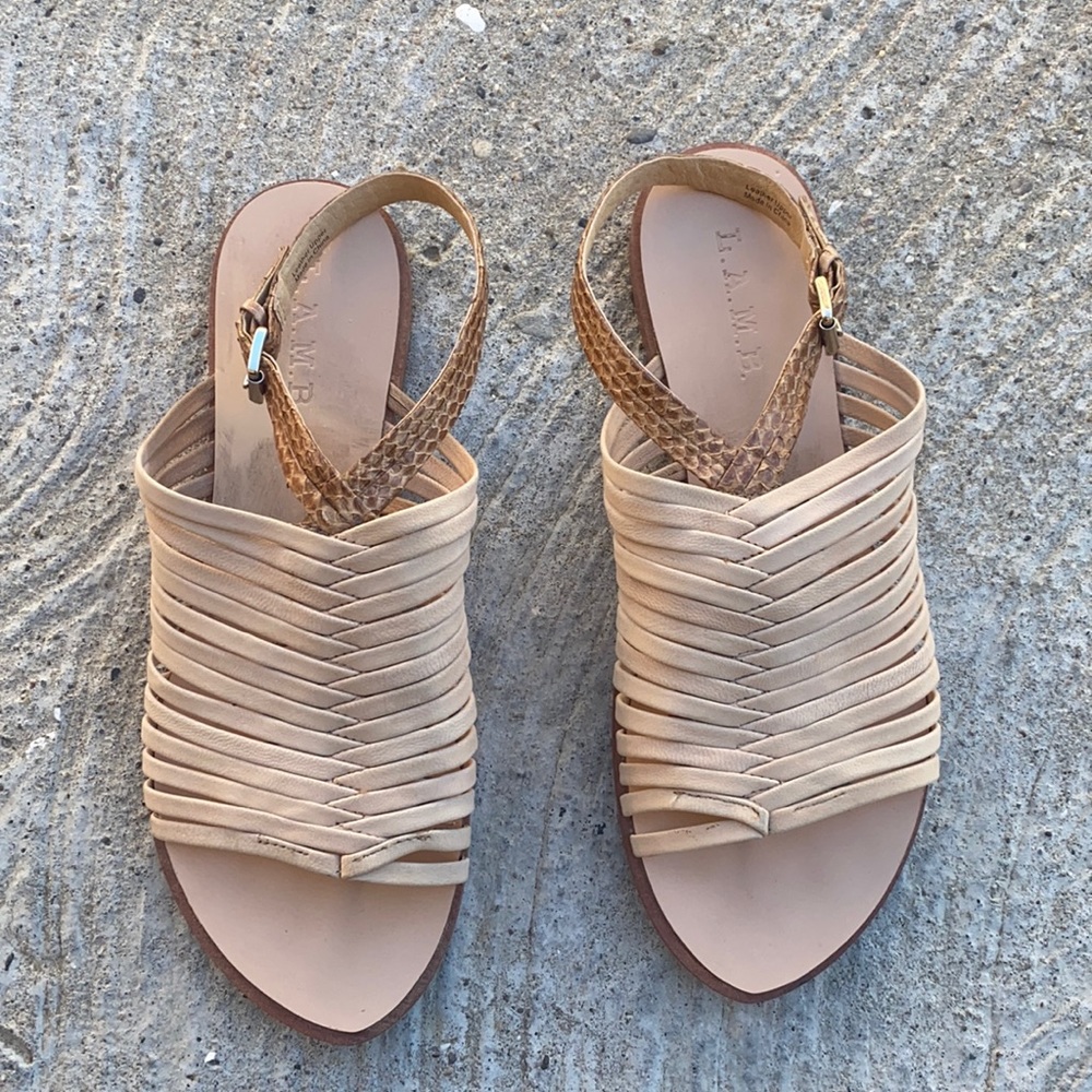LAMB leather sandals with faux snake skin strap 9M